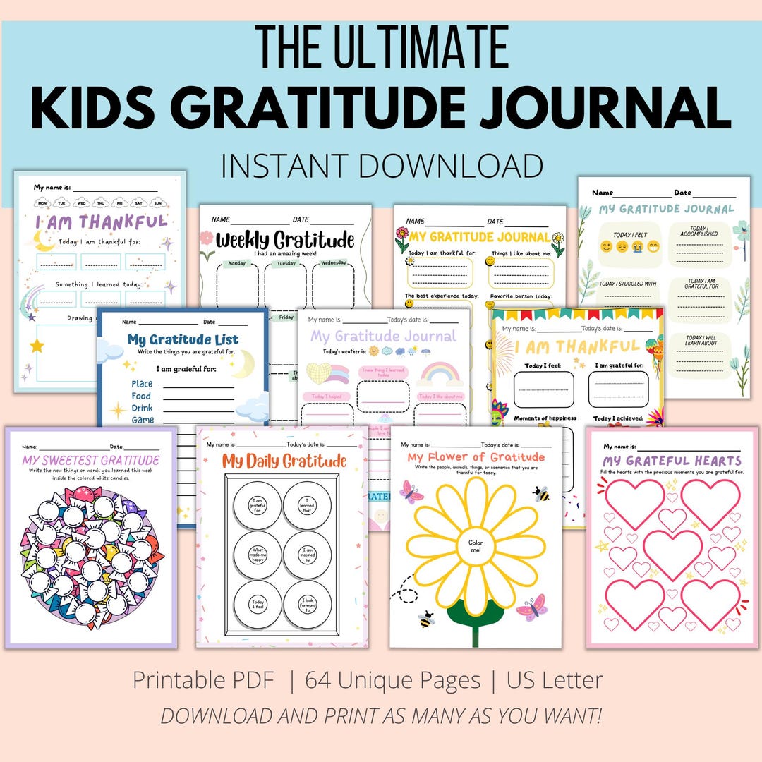 Kids Gratitude Journal – Printable Daily Prompts & Mood Trackers (PDF ...