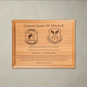 Rush Order Military Plaque - Personalized Wood Plaque Engraved with Unit Insignia, Rank, Name - Perfect for Retirement, Going Away, ETS Gift