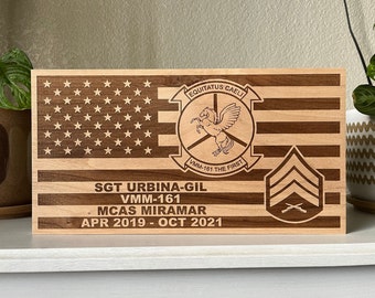 Custom Wood Flag | Military | First Responder | Promotion | Retirement | PCS | Personalized | Unit Patch | Going Away Gift | Engraved