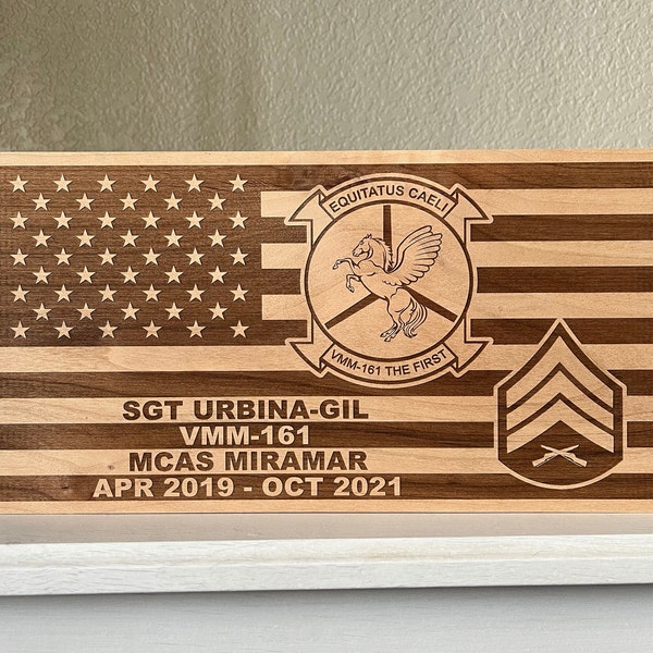 Custom Wood Flag | Military | First Responder | Promotion | Retirement | PCS | Personalized | Unit Patch | Going Away Gift | Engraved