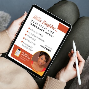 Flyer prospectie levensverzekeringsagent - Canva-sjabloon (geen PRO-account nodig): geweldige tool voor marketing en leadgeneratie.