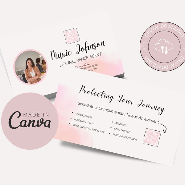 Insurance Agent Business Card | Canva Template -  No Canva PRO Needed | Two-Sided