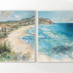 Burlev Heads Bliss: Aquarell Küstenlandschaft - Poster Set 3-teilig