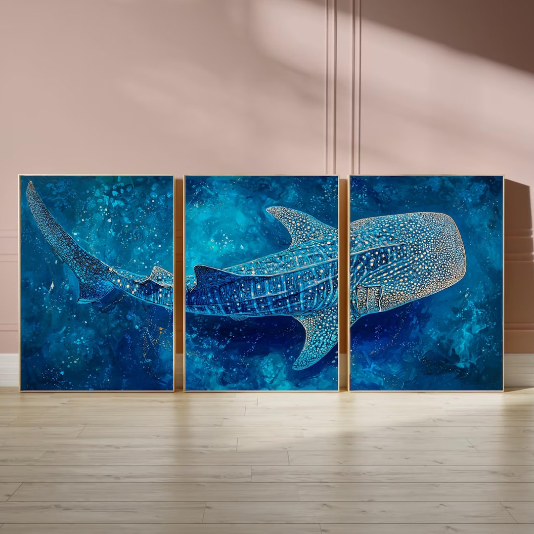 Whale Shark Wall Art Set of 3 | Ocean Triptych Poster Prints | Coastal ...