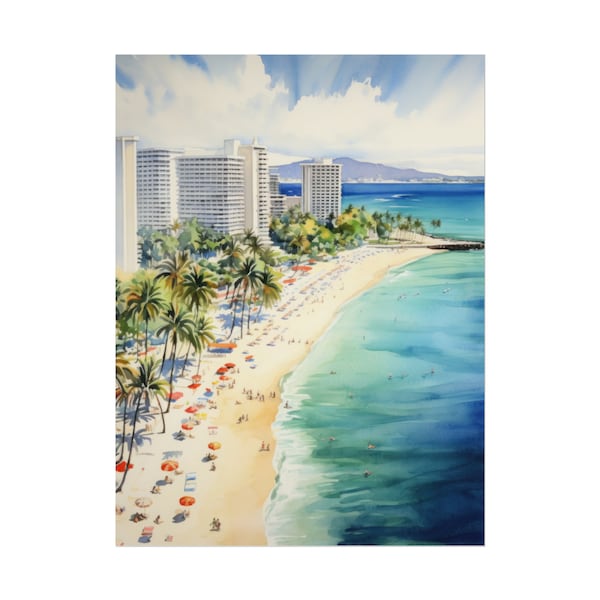 Waikiki Beach inspired Watercolor Painting | Hawaii beach Art | Affordable Travel Souvenirs