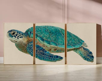 Sea Turtle Triptych Wall Art | Coastal Ocean Poster Set