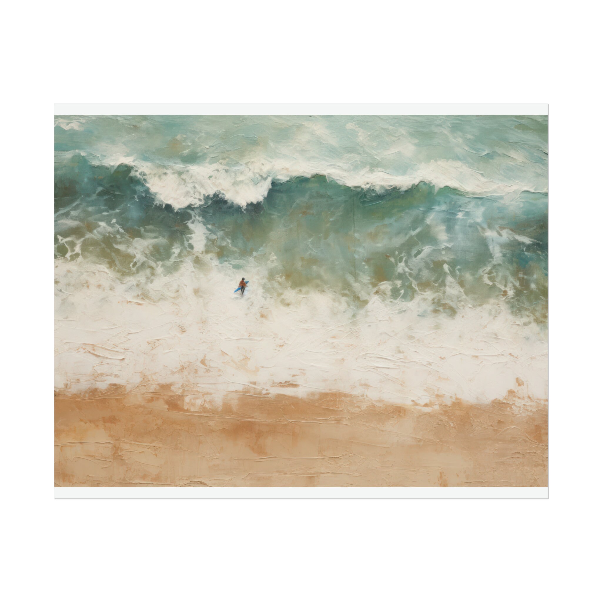 ヴィンテージのムーディな海の絵画 | 海に向かうサーファーの