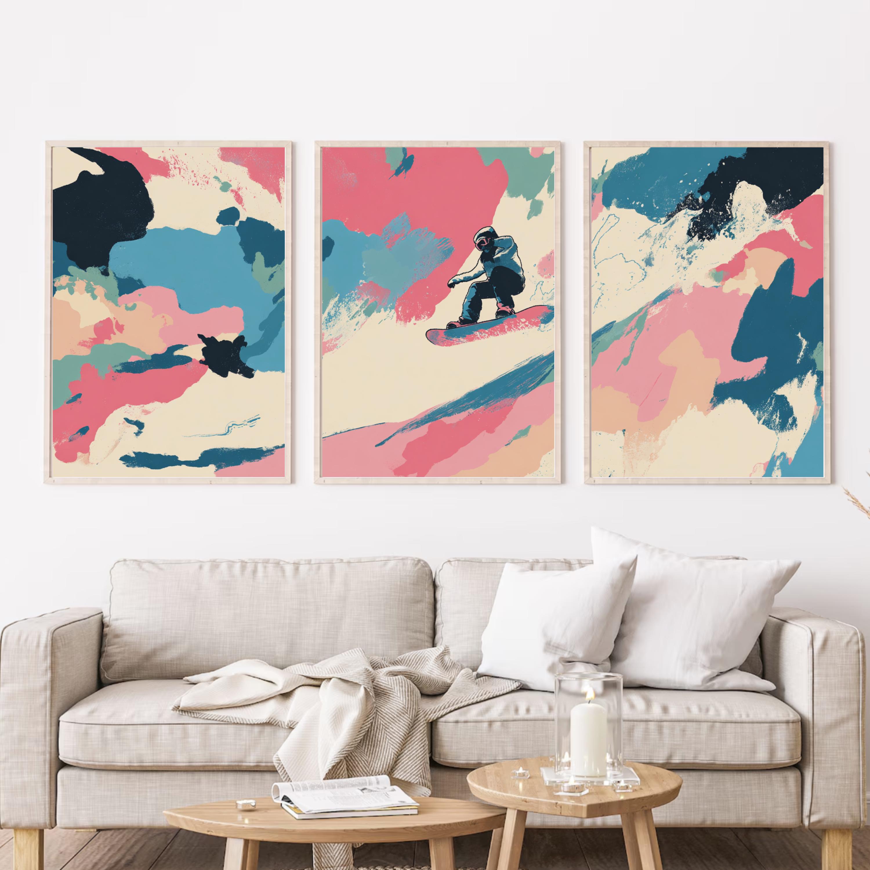 Abstract Snowboarding Art Prints | Pastel Winter Sports, Set of 3 - Etsy