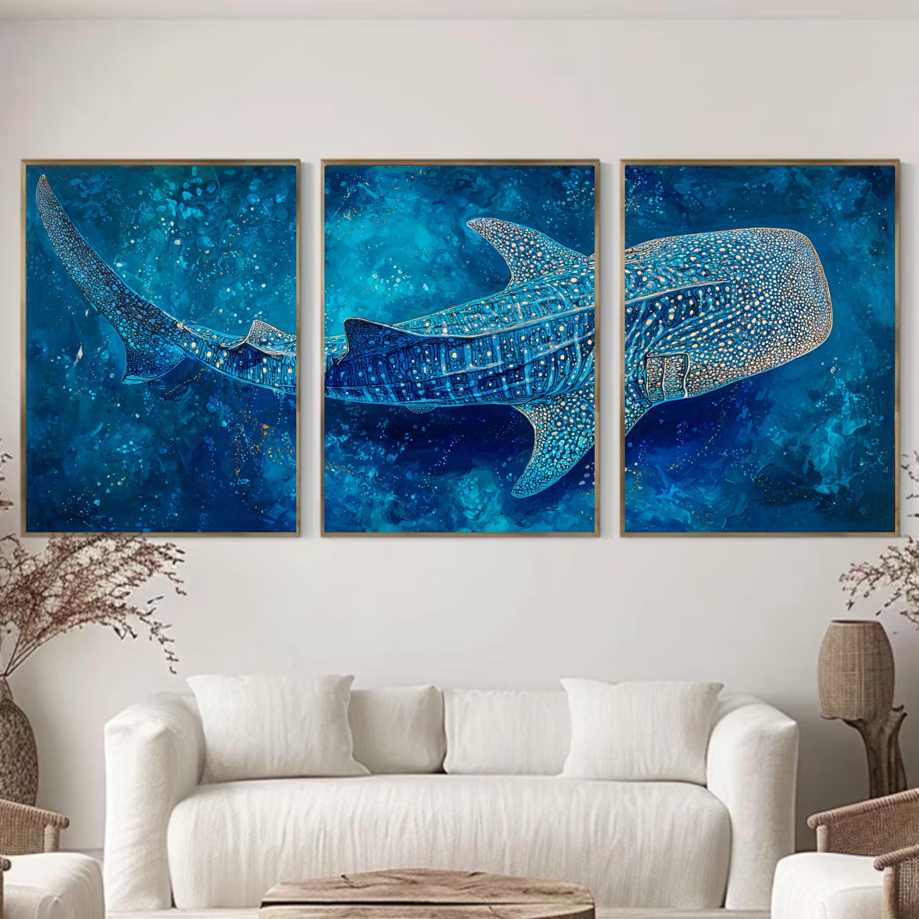 Whale Shark Wall Art Set of 3 | Ocean Triptych Poster Prints | Coastal ...