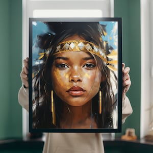 Pittura a olio Sioux - Pittura a olio e acquerello dei nativi americani - Download digitale in qualsiasi dimensione poster - Decorazione del soggiorno