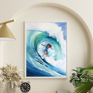 Bondi Beach Print - Surfendes Mädchen - Stranddekoration, Surfbegeisterte, Küstenkunst
