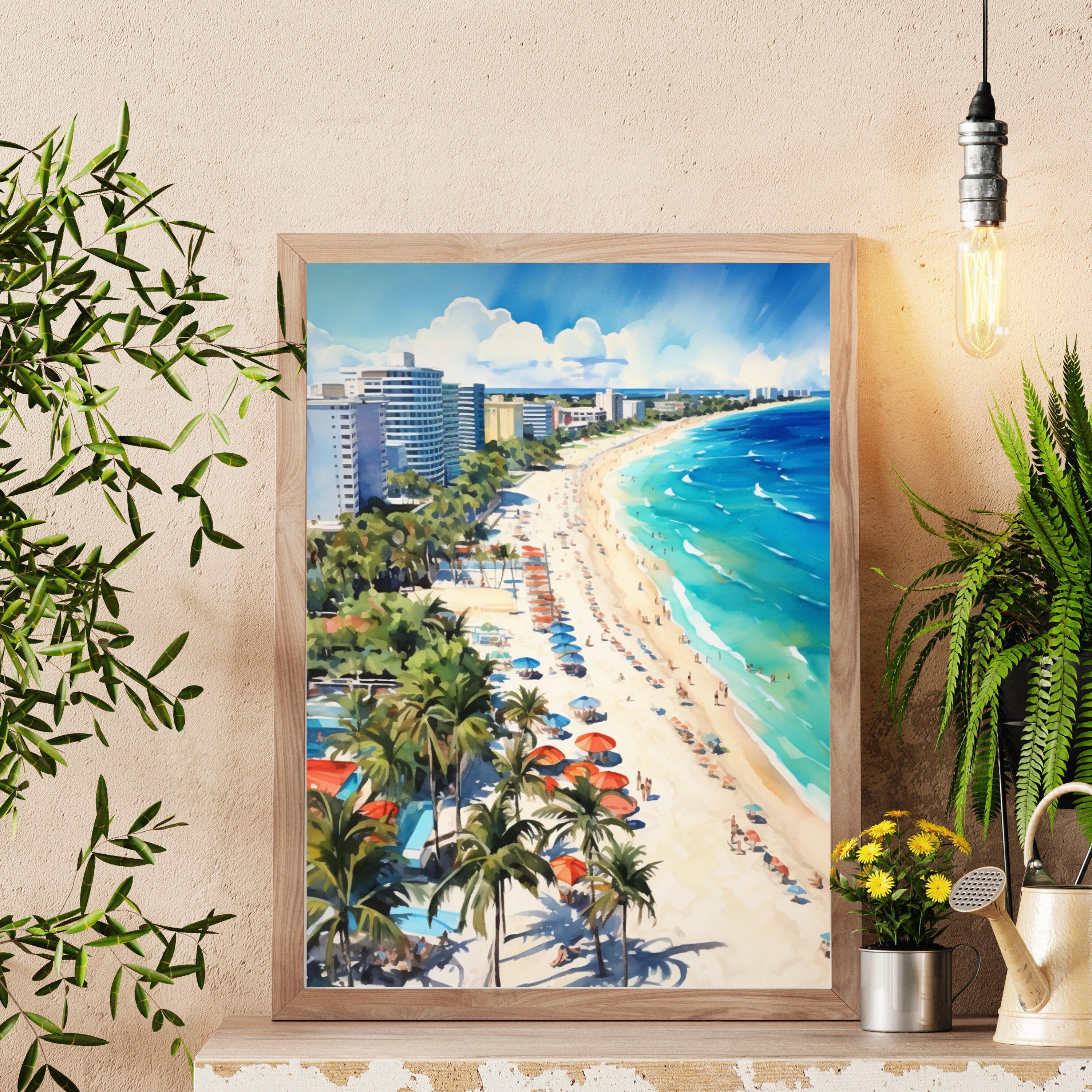 Miami Inpired Graphics South Beach Miami Inspired Watercolor Painting | Florida Beaches Wall ...