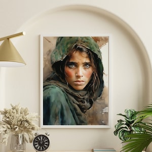 Fear of War - Afghan Girl inspired Watercolor Panting - Photo from Steve McCurry into abstract Print