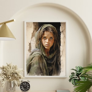 Gaze of Resilience: A Watercolor Tribute inspired Watercolor Painting | Afghan girl from Steve McCurry