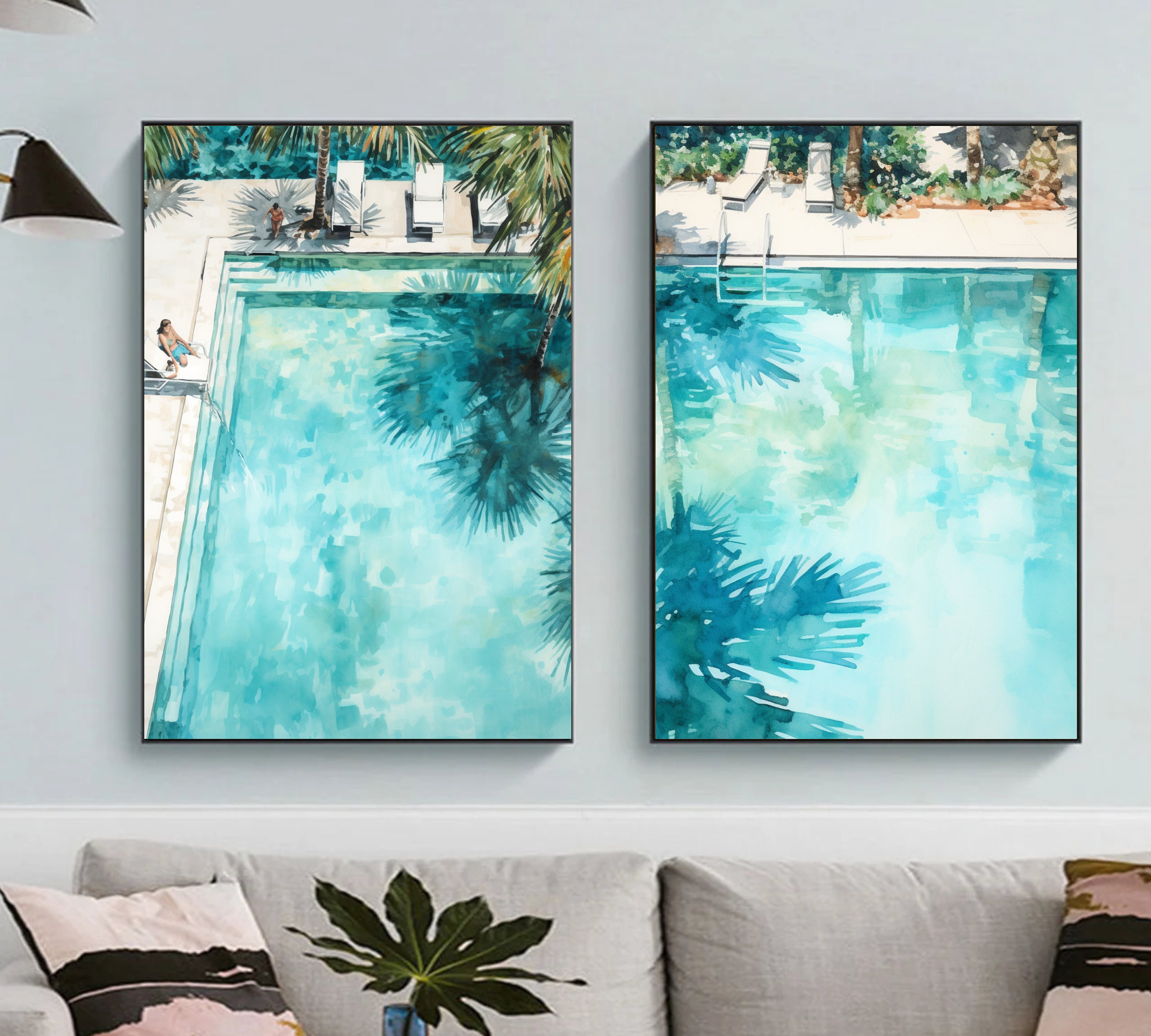 Swimming Pool Art Set of 2 Tranquil Pool Painting With Reflecting Water ...
