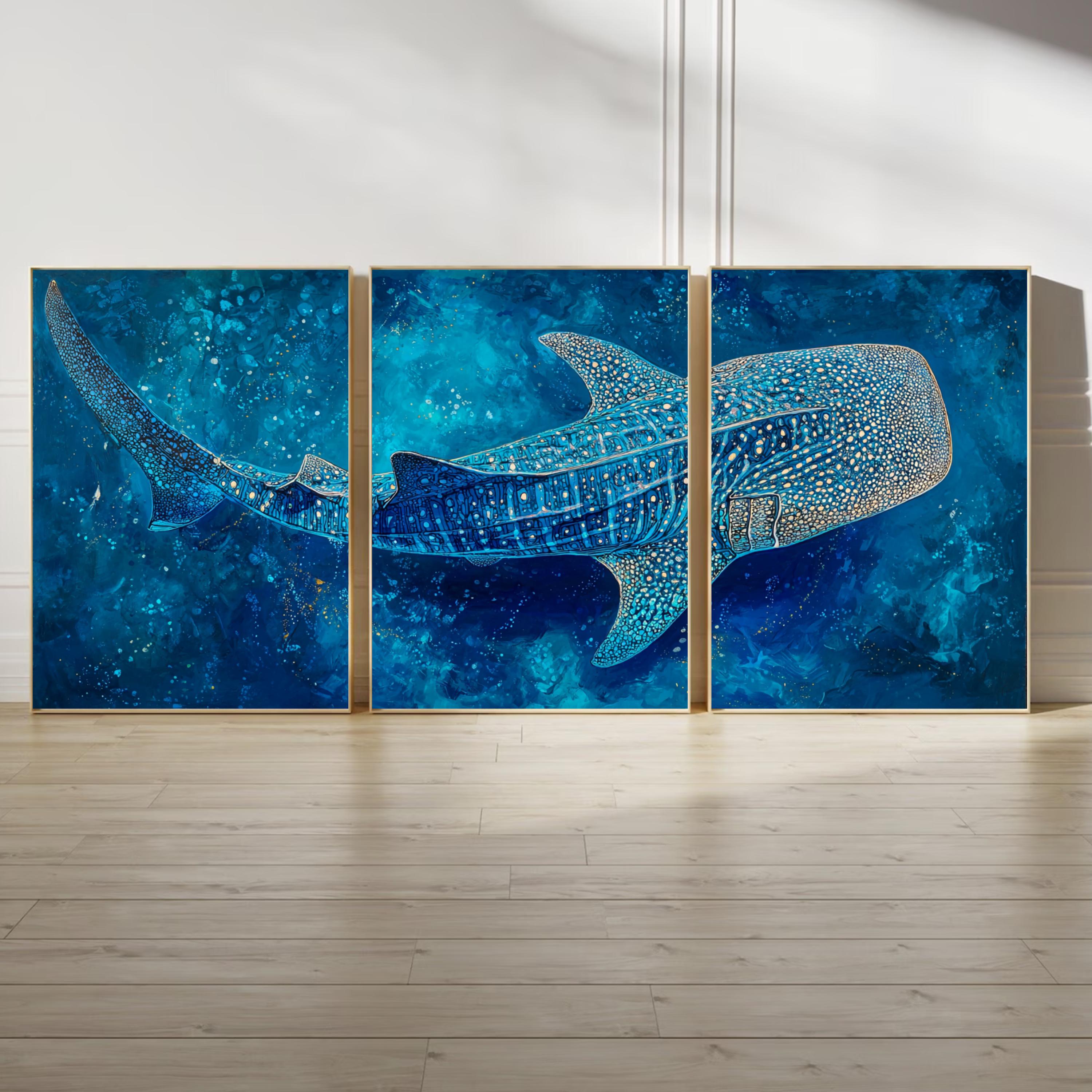 Whale Shark Wall Art Set of 3 | Ocean Triptych Poster Prints | Coastal ...