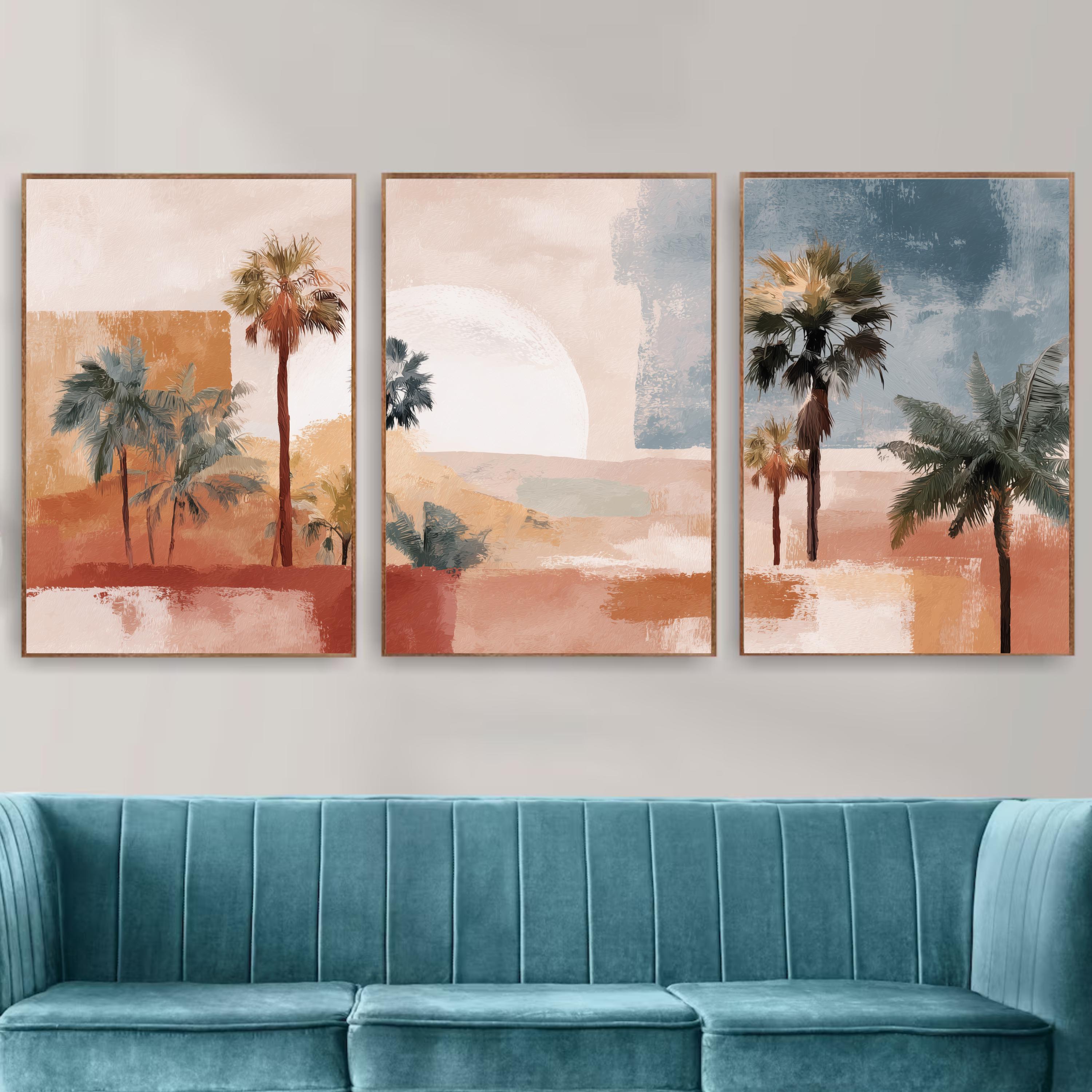 Desert Palm Tree Art Set of 3 | Mediterranean Sunset Prints | Warm ...
