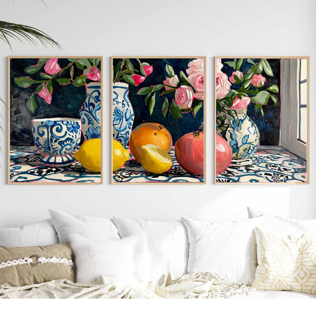 Mediterranean Fruit Still Life Print Set – Floral and Citrus
