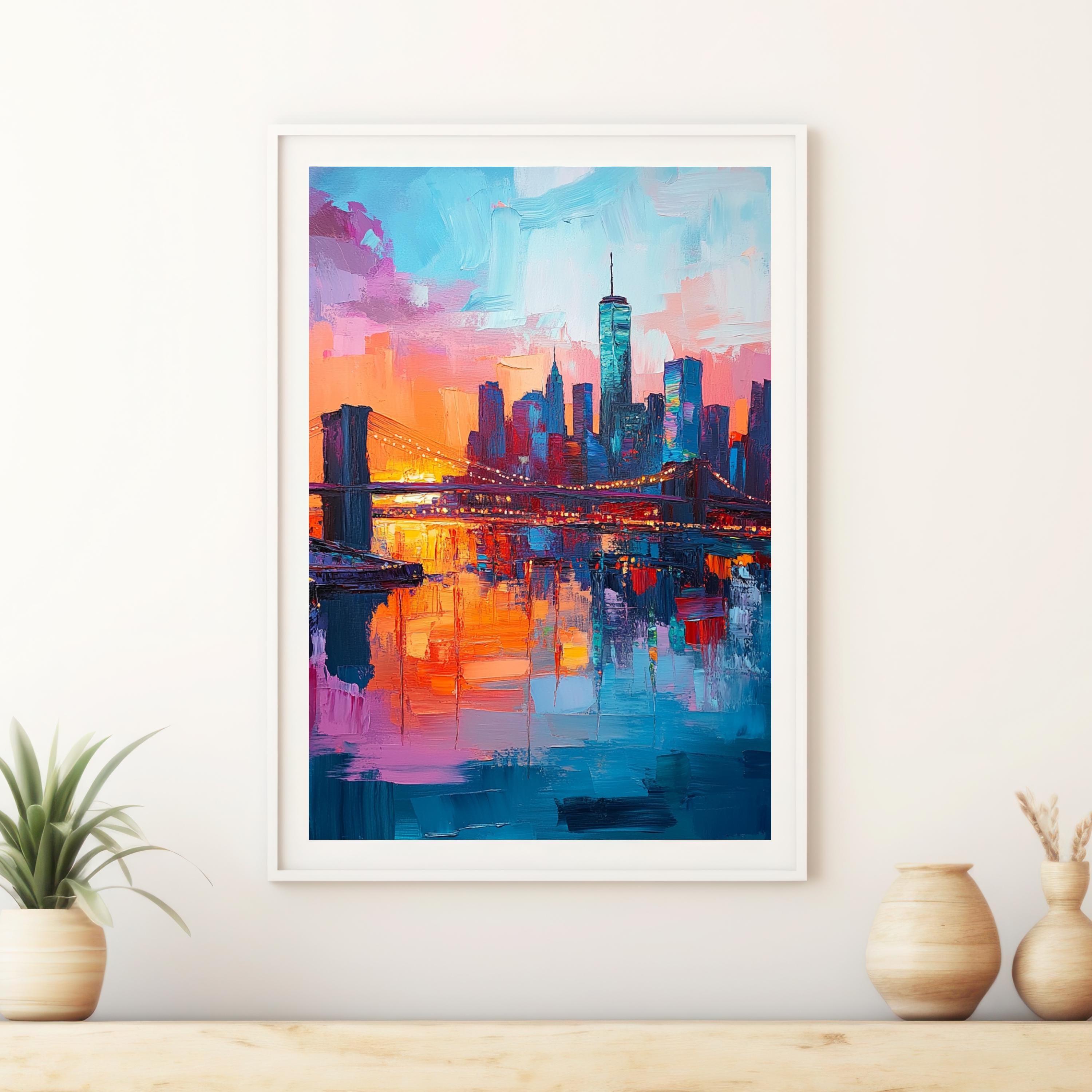 New York Nights" – Vibrant Skyline of NYC With Brooklyn Bridge at ...