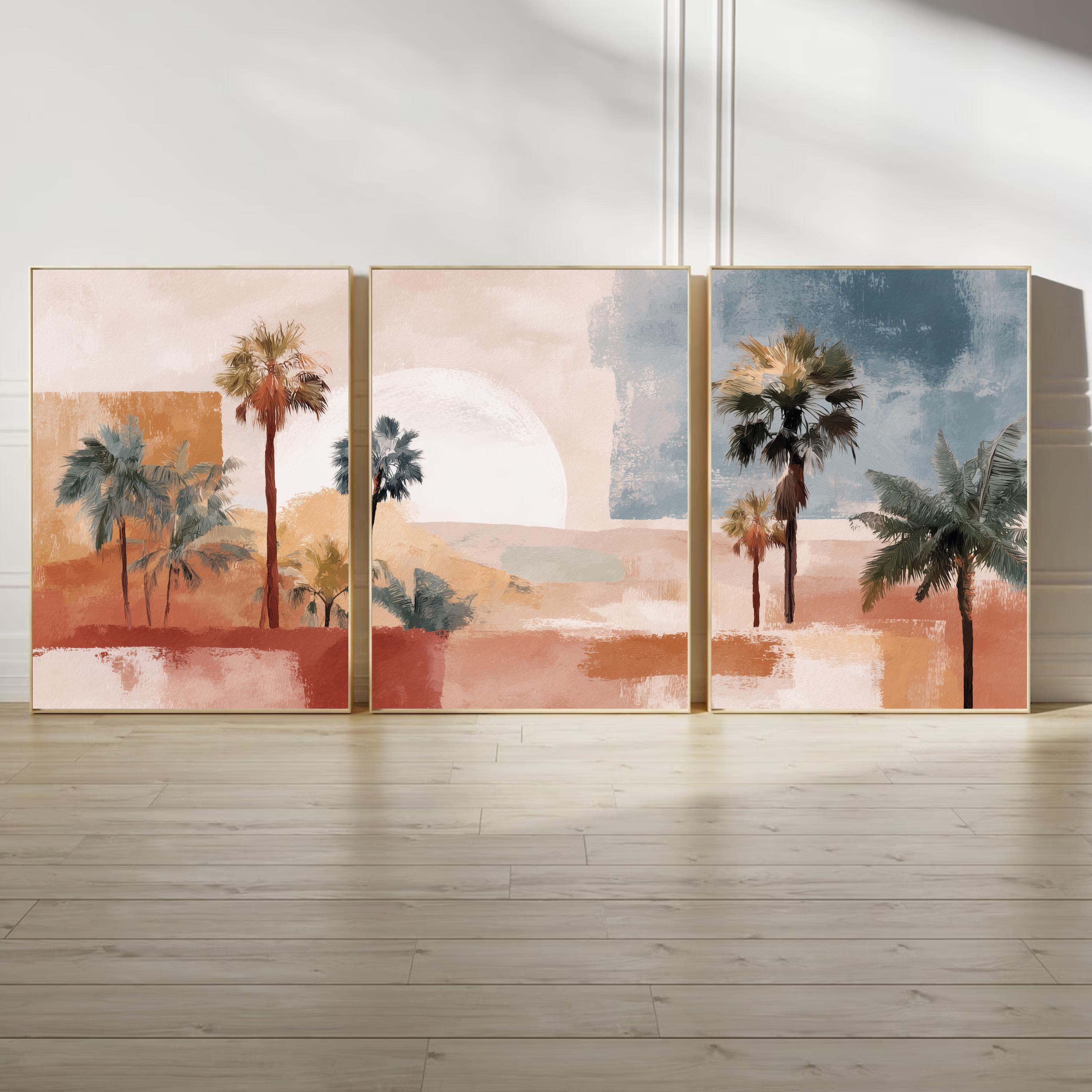 Desert Palm Tree Art Set of 3 | Mediterranean Sunset Prints | Warm ...