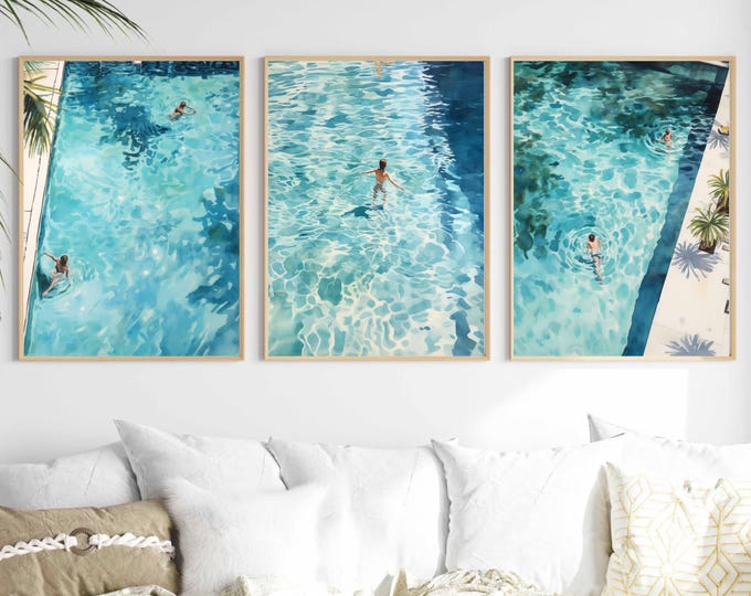 Swimming Pool Art Prints Set | Palm Springs Watercolor