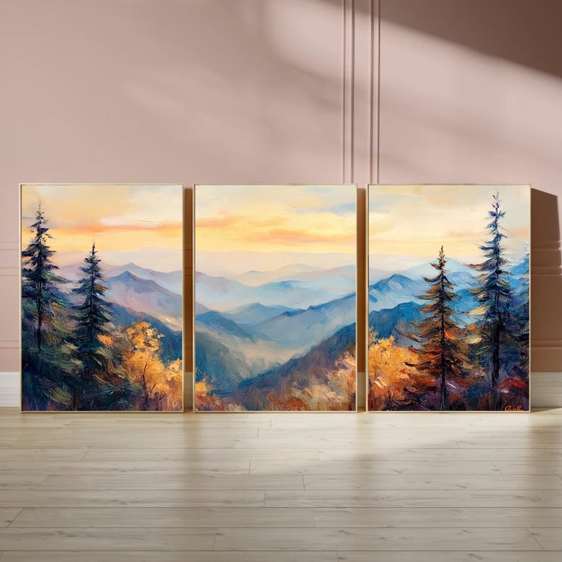 Great Smoky Mountains Triptych Wall Art – Misty Sunrise Landscape - Etsy