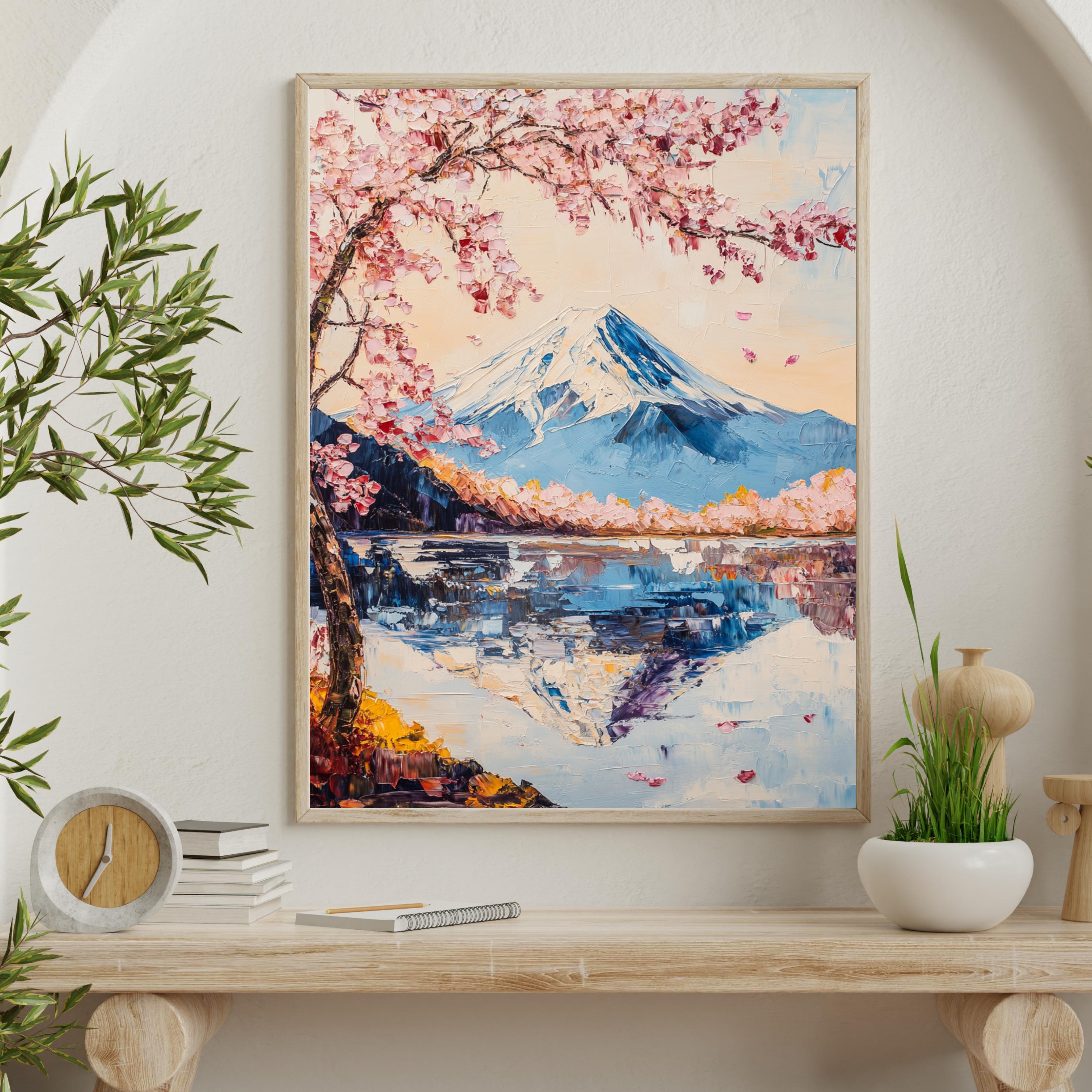 Mount Fuji & Cherry Blossom Art Print – Elegant Japanese Landscape ...