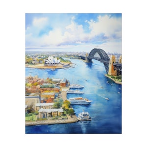Sydney Harbour Bridge geïnspireerd aquarel schilderij | Australische iconische monumenten | Betaalbare afdrukbare kunst