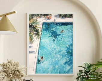 Konsttryck av Palm Springs Pool | Lugn akvarellmålning