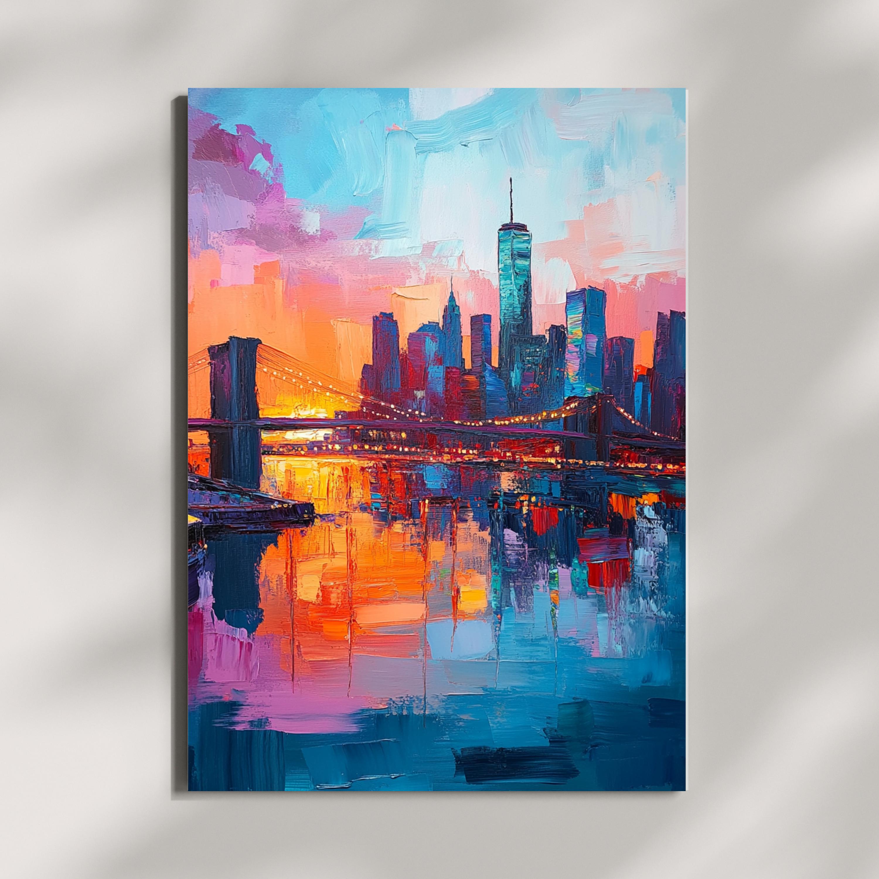New York Nights" – Vibrant Skyline of NYC With Brooklyn Bridge at ...