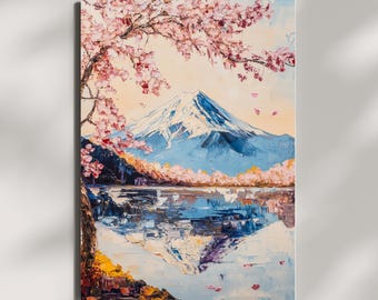 Impression d'art Mont Fuji et fleurs de cerisier - Élégante peinture de paysage japonaise