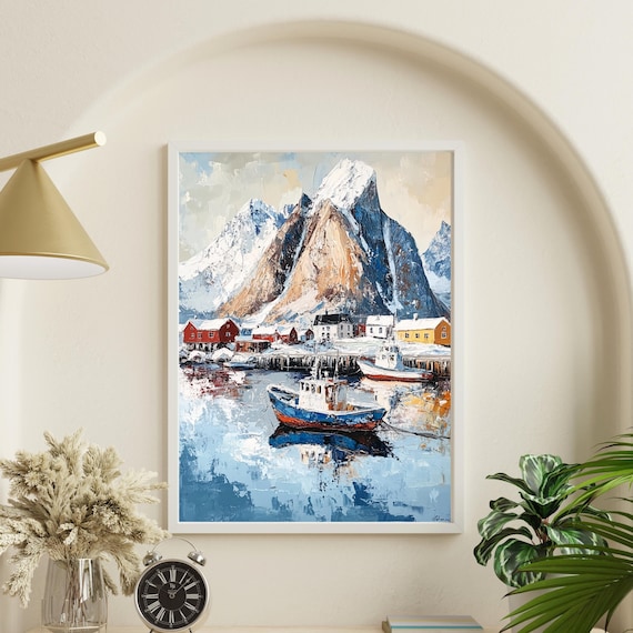 極希少◆北欧AOR名盤◆WESTPOINT/FACE TO THE SEA Lofoten Islands Norway Wall Art – Beige Palette Knife Oil Painting