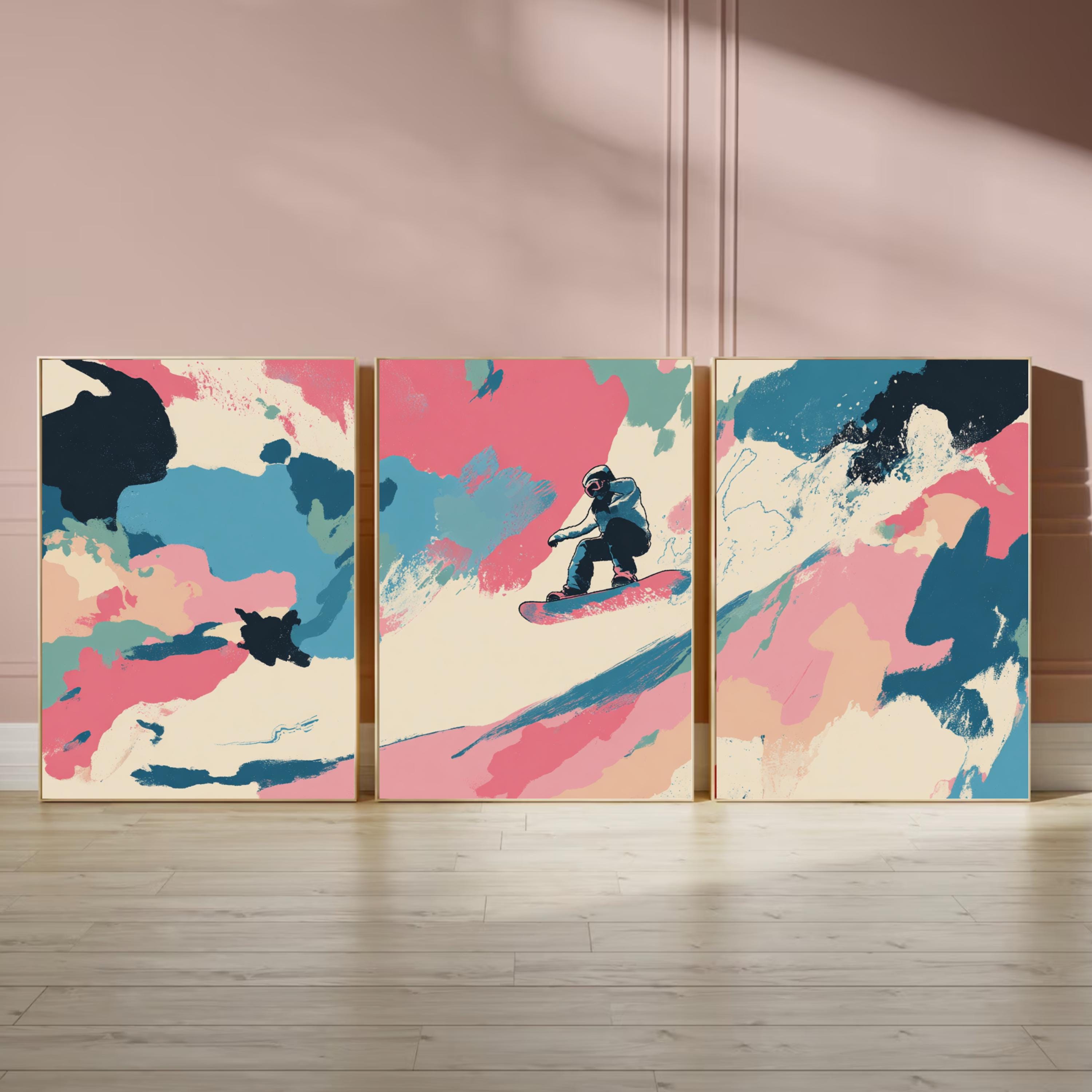 Abstract Snowboarding Art Prints | Pastel Winter Sports, Set of 3 - Etsy