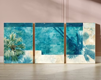 Palm Springs Pool Watercolor Print Set – Mid-Century Modern Art