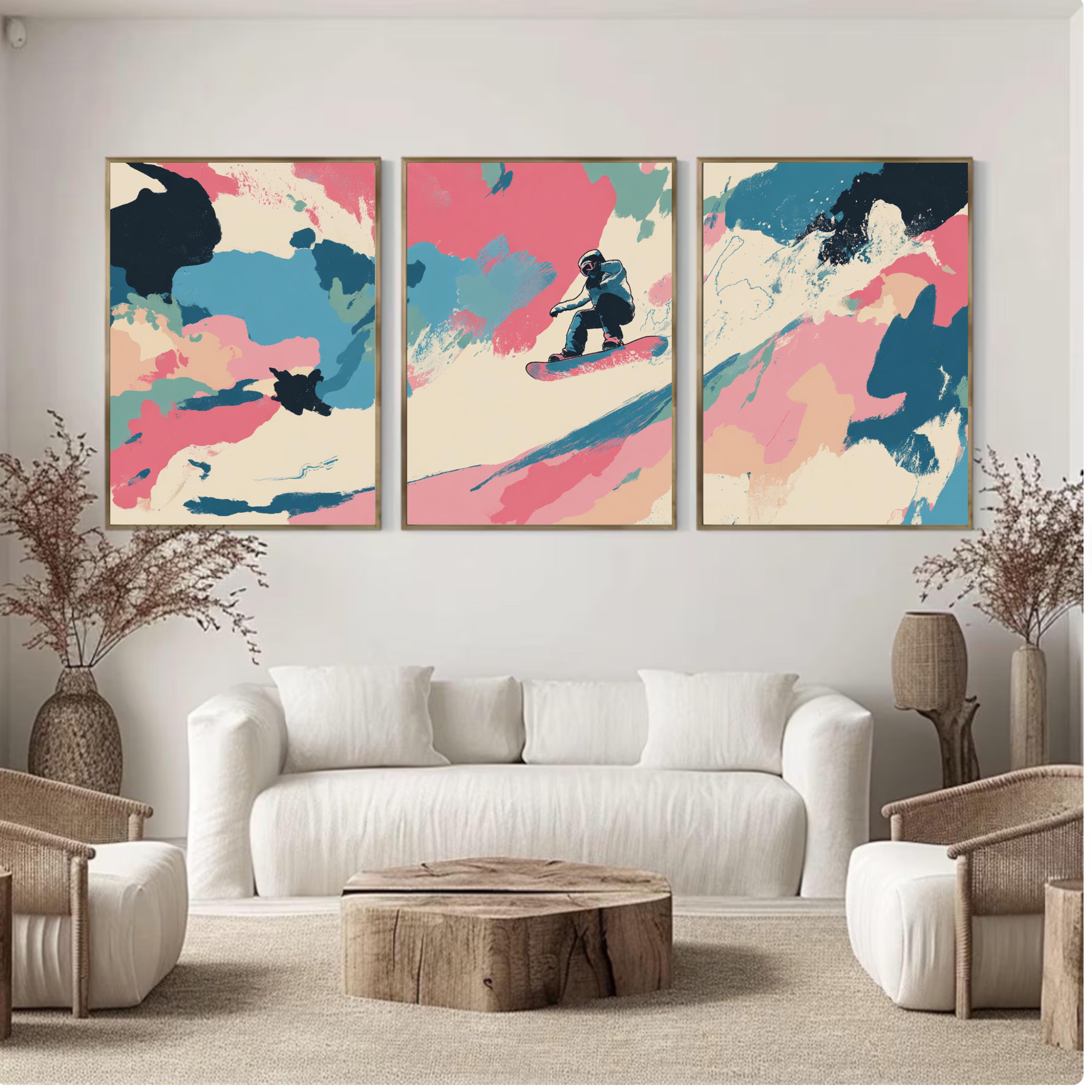 Abstract Snowboarding Painting Poster Set | 3 Piece Wall Art Prints ...