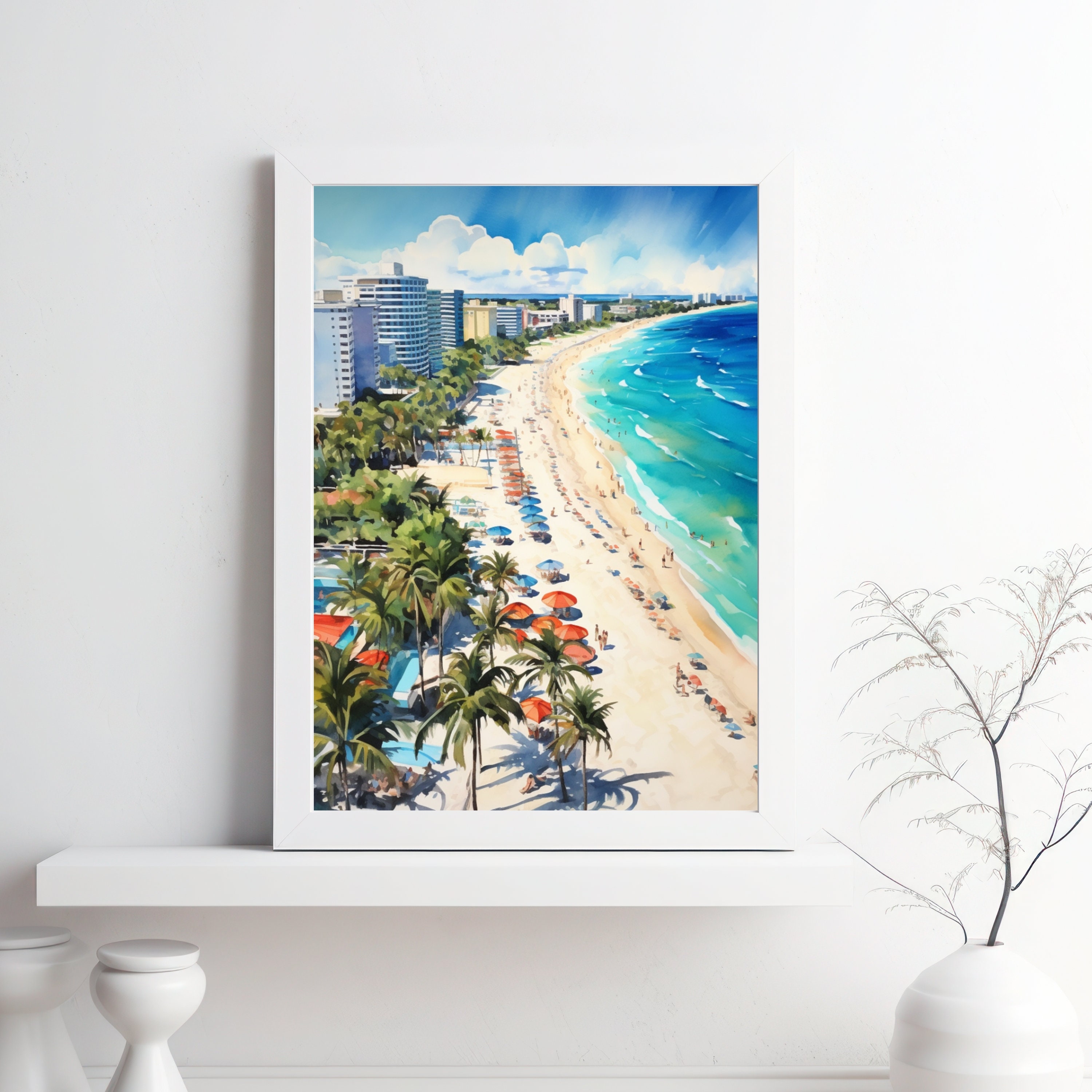 Miami Inpired Graphics South Beach Miami Inspired Watercolor Painting | Florida Beaches Wall ...