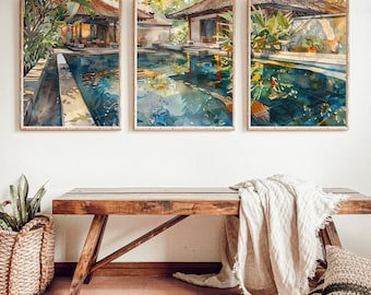 Bali Pool Aquarell Kunstdrucke Set
