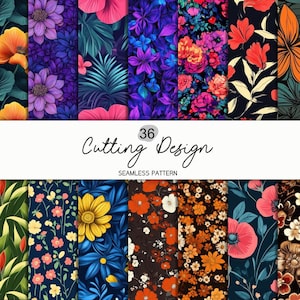 Paquete de patrones florales sin costuras / Papeles digitales botánicos vibrantes para tela, scrapbooking y sublimación
