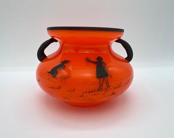 Loetz Michael Powolny Art Deco Tango Glass Vase with Painted Silhouette Unsigned