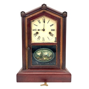 Antique Seth Thomas Cottage Clock – 1870s Mahogany Mantel Clock – Working – Original Tablet & Key – 16.5”