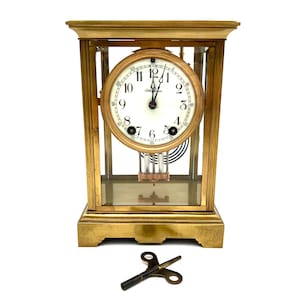 Antique Seth Thomas Crystal Regulator Clock: Brass & Glass Mantel Clock