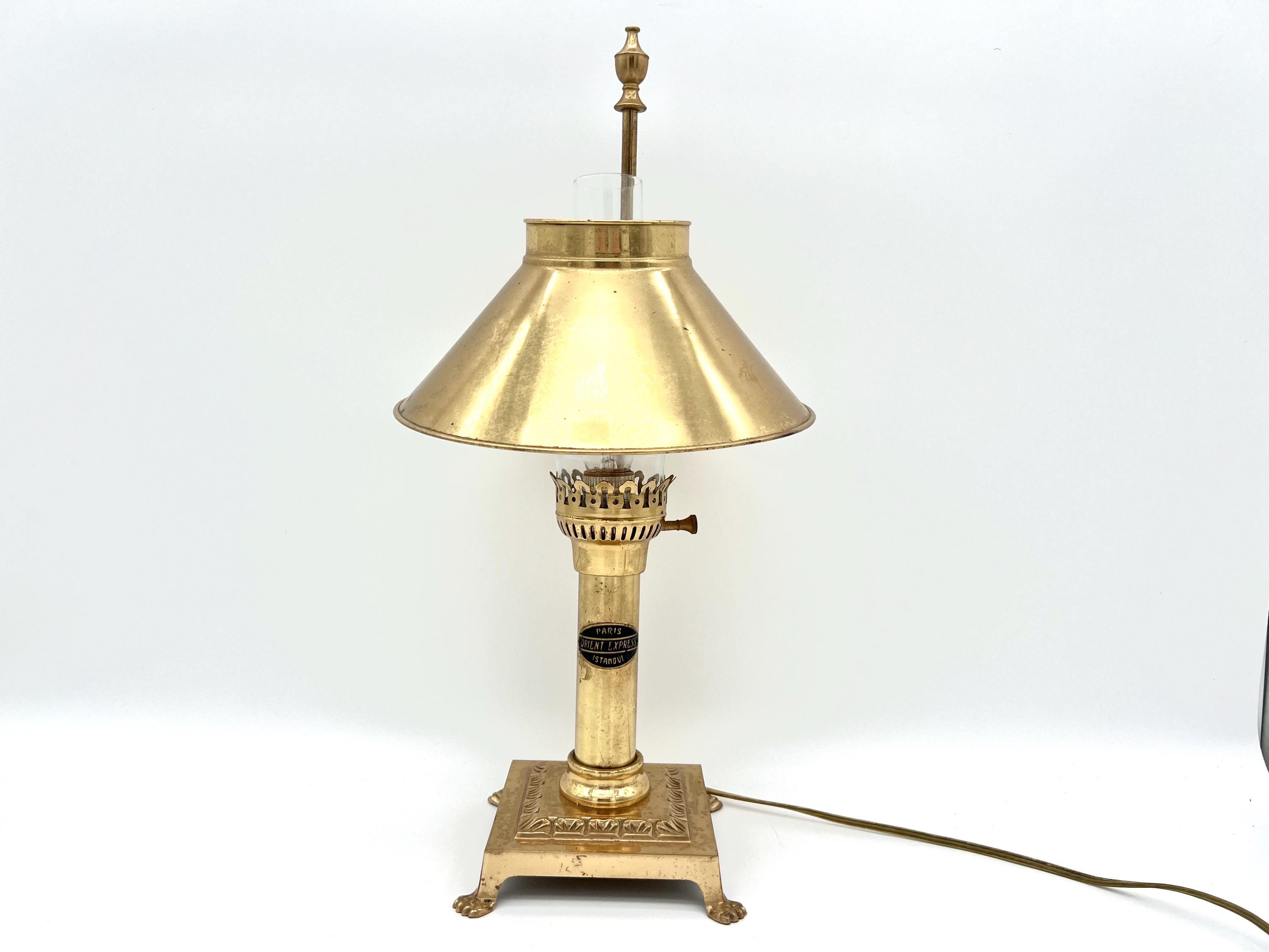 Orient Express Brass Table Lamp: Art Deco Desk Light with Glass Chimney