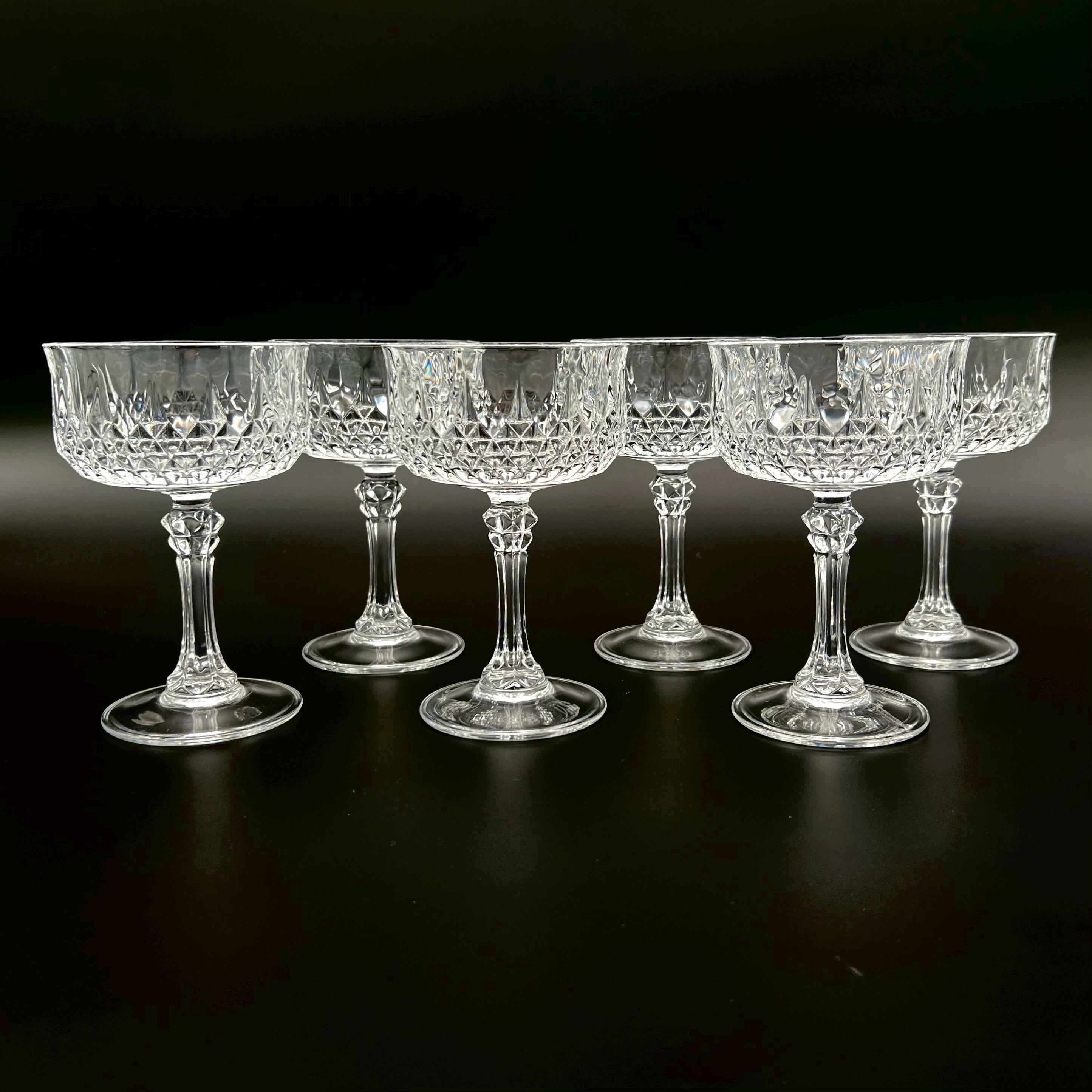 Set of 6 Pressed Glass Crystal Coupe Glasses