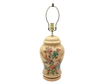 Vintage Porcelain Ginger Jar Lamp – Floral Chinoiserie – Three-Way Light – 24.5” Tall – No Shade