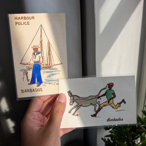 Cartões postais vintage pintados à mão da década de 1940 - Feito em Barbados
