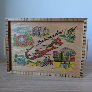Vintage MCM Wooden Bermuda Souvenir Serving Tray