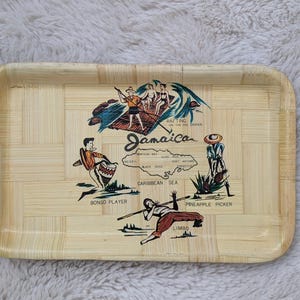 Vintage MCM Bamboo Serving Tray - Jamaica Travel Souvenir