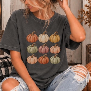 Vintage Pumpkin Shirt, Fall Graphic Tee, Retro Autumn T-Shirt, Neutral Pumpkin Design, Cozy Fall Outfit image 2