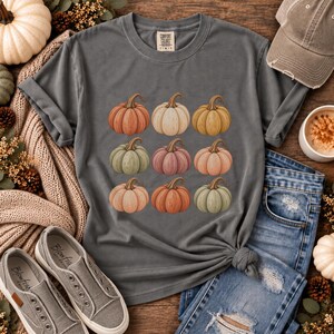 Vintage Pumpkin Shirt, Fall Graphic Tee, Retro Autumn T-Shirt, Neutral Pumpkin Design, Cozy Fall Outfit image 6