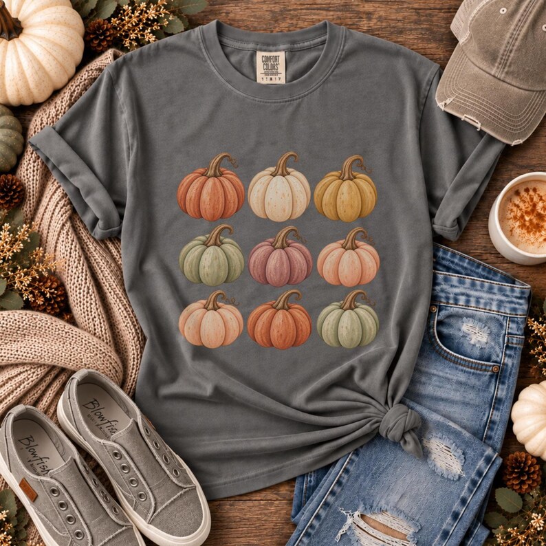 Vintage Pumpkin Shirt, Fall Graphic Tee, Retro Autumn T-Shirt, Neutral Pumpkin Design, Cozy Fall Outfit image 6